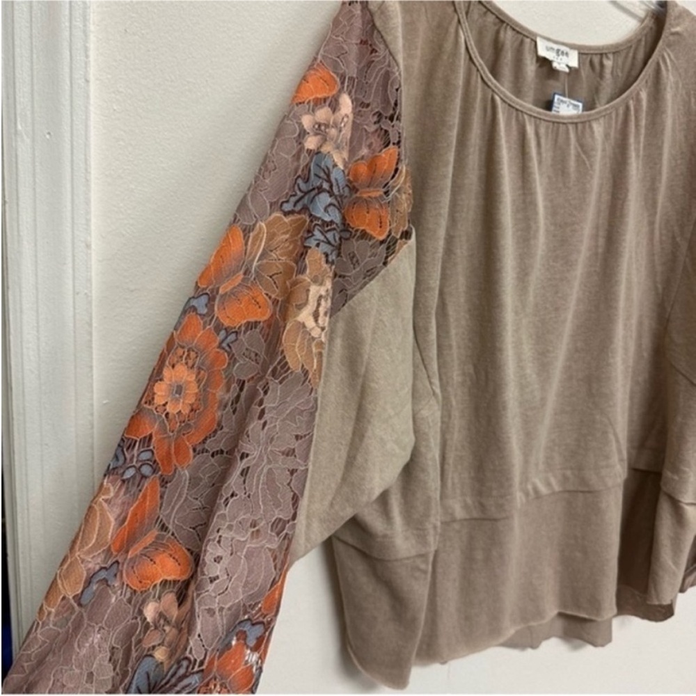 Umgee boho floral lace sleeve top M - Picture 7 of 16